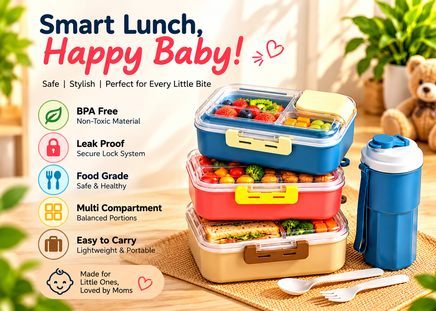 RANIC Teddy Buddy Lunch Box and Bottle